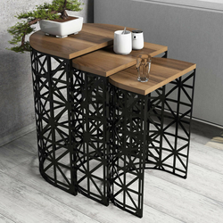 Hanah Home Set klub stočića Stil Metal Ferforje, 3 komada, Orah