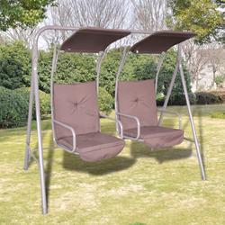 VIDAXL zunanji viseči stol - 2 nadstreška in sedeža, rjave barve
