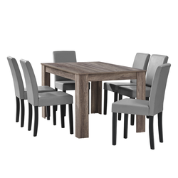 [en.casa]® dizajnerska kuhinjska miza Nora + stol (6 kosov), hrast-temno rjava-svetlo siva