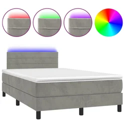 Vidaxl Box spring postelja z vzmetnico LED sv. siva 120x190 cm žamet