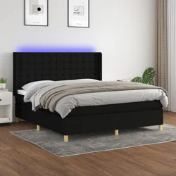shumee Box spring postelja z vzmetnico LED črna 180x200 cm blago