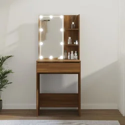 Toaletni stolić s LED svjetlima boja smeđeg hrasta 60x40x140 cm