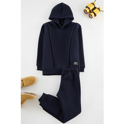 Trendyol Navy Blue Color Block Knitted Top-Bottom Set
