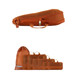 TRAVEL DUDE Potovalna torba Packing Cubes Set 7 Teilig mit Kompression, Packwürfel, Packtaschen Set für Rucksack & Koffer temno oranžna