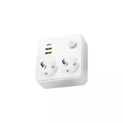 Razdelna utičnica sa prekidačem LINEA 2x230V + 3xUSB A/C SCHUKO bela
