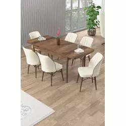 HANAH HOME Rasklopivi trpezarijski sto i stolice (7 delova) Uzi Baroque Cream