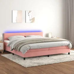 Vidaxl Box spring postelja z vzmetnico LED roza 200x200 cm žamet