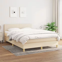 VIDAXL Box spring postelja z vzmetnico krem 140x190 cm blago