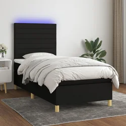 vidaXL Box spring postelja z vzmetnico LED črna 100x200 cm blago