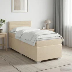 Postelja boxspring z vzmetnico Krem 90 x 200 cm Blago