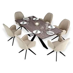 Homestyle4U Jedilna miza in stolni set, 200x100x76 cm, rjava, črna, bež