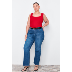 Trendyol Curve Red Square Neck Plain Basic Camisole Plus Size Undershirt