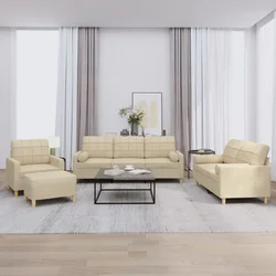 4-dijelni set sofa s jastucima krem od tkanine