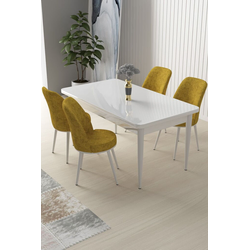 Hanah Home Set Trpezarijski sto i 4 stolice Nil, Žuto-beli