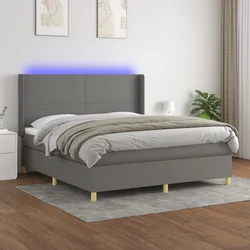 Vidaxl Box spring postelja z vzmetnico LED temno siva 180x200 cm blago