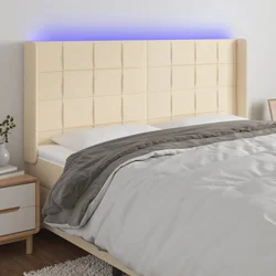 Vidaxl vidaXL Vzglavje postelje z LED diodami kremne barve 163x16x118/128 cm blago