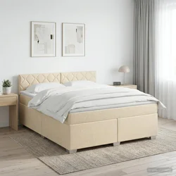 vidaXL Postelja boxspring z vzmetnico Krem 160 x 200 cm Blago
