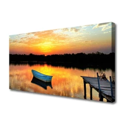 tulup.si Slika na platnu Bridge boat lake landscape 100x50 cm