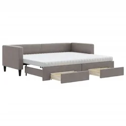 Vidaxl Izvlečna dnevna postelja s predali taupe 80x200 cm blago