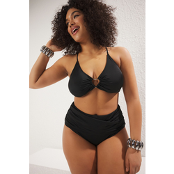 Trendyol Curve Black Heart Accessory Detail Strapless Plus Size Bikini Above