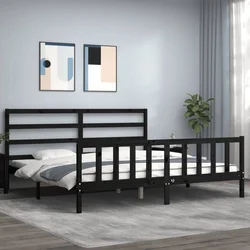 shumee Posteljni okvir z vzglavjem črn 200x200 cm trden les