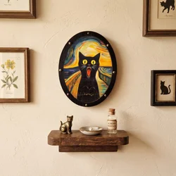 WallXpert drveni zidni ukras ALQ136-M, crna mačka u stilu slike „Krik“, 33 x 43 cm