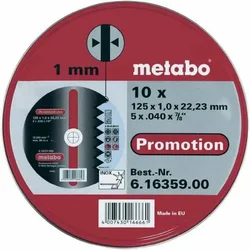 Set 10 reznih ploča O125x1mm metal/inox Metabo