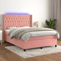 Greatstore Box spring postelja z vzmetnico LED roza 80x200 cm žamet