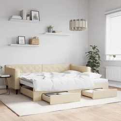 Dnevni krevet na razvlačenje s ladicama krem 90x200 cm tkanina