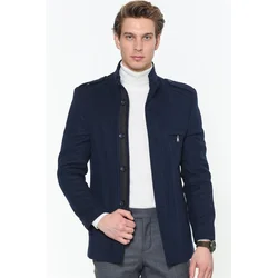PLT8378 DEWBERRY MENS COAT-PLAIN NAVY BLUE