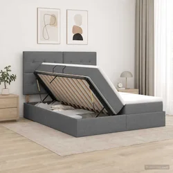 Vidaxl Postelja s shranjevanjem Temno siva 200 x 200 cm Blago