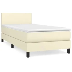 Vidaxl Box spring postelja z vzmetnico krem 100x200 cm umetno usnje