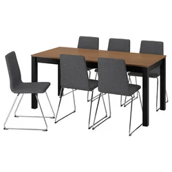 ALHULT / LILLANÄS Sto i 6 stolica, crno/smeđe/Gunnared tamnosiva hromirano, 170/220x80 cm