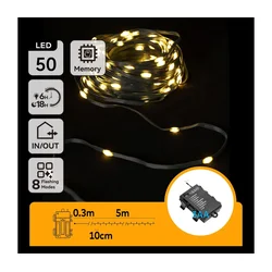 Aigostar - LED spoljna girlanda 50x LED/8 režima, napajanje 3x AA, 5,3 m, IP44, toplo belo svetlo