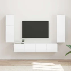Set TV komoda 4 kom. Visoki sjaj bijela Konstruirano drvo
