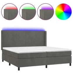 Vidaxl Box spring postelja z vzmetnico LED temno siva 200x200 cm žamet