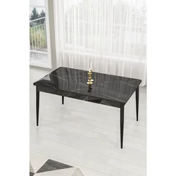 Hanah Home trpezarijski sto Pir, 130 × 80 cm, ploča u dekoru crnog mermera, crne noge