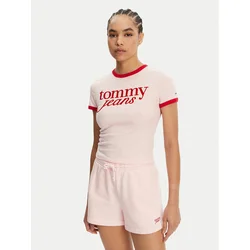 Tommy Jeans Majica Script Ringer DW0DW20631 Roza Slim Fit