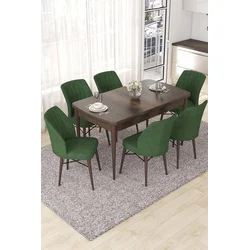 Hanah Home Set Trpezarijski sto i 6 stolica Nef, Zeleno-braon