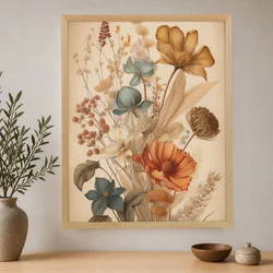 WallXpert uramljena slika na platnu Cc-D-Ah-1008, buket suvog cveća u boho tonovima, 45 x 60 cm