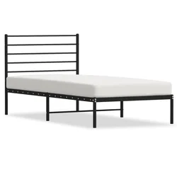 Vidaxl Kovinski posteljni okvir z vzglavjem črn 90x190 cm