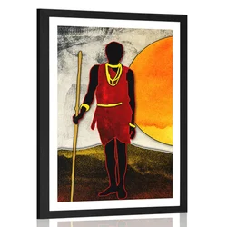 Plakat s paspartujem afriški lovec - 20x30 silver
