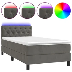 Vidaxl Box spring postelja z vzmetnico LED temno siva 80x200 cm žamet