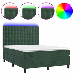 Vidaxl Box spring postelja z vzmetnico LED tem. zelena 140x200cm žamet