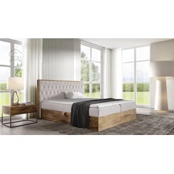 Boxspring postelja Wood 6 - 180x200 cm - hrast lancelot