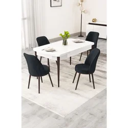 Hanah Home trpezarijski set Rax, sto na razvlačenje i 4 stolice, bela ploča, braon noge, antracit tkanina Babyface