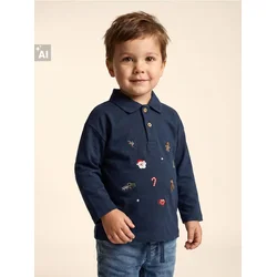 Sinsay - Pamučna polo majica sa božićnim vezom - grey blue