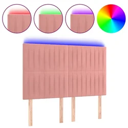 Vidaxl LED posteljno vzglavje roza 144x5x118/128 cm žamet
