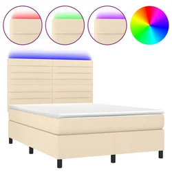 Vidaxl Box spring postelja z vzmetnico LED krem 140x200 cm blago
