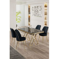 Hanah Home Set Trpezarijski sto i 4 stolice, Teget-crni